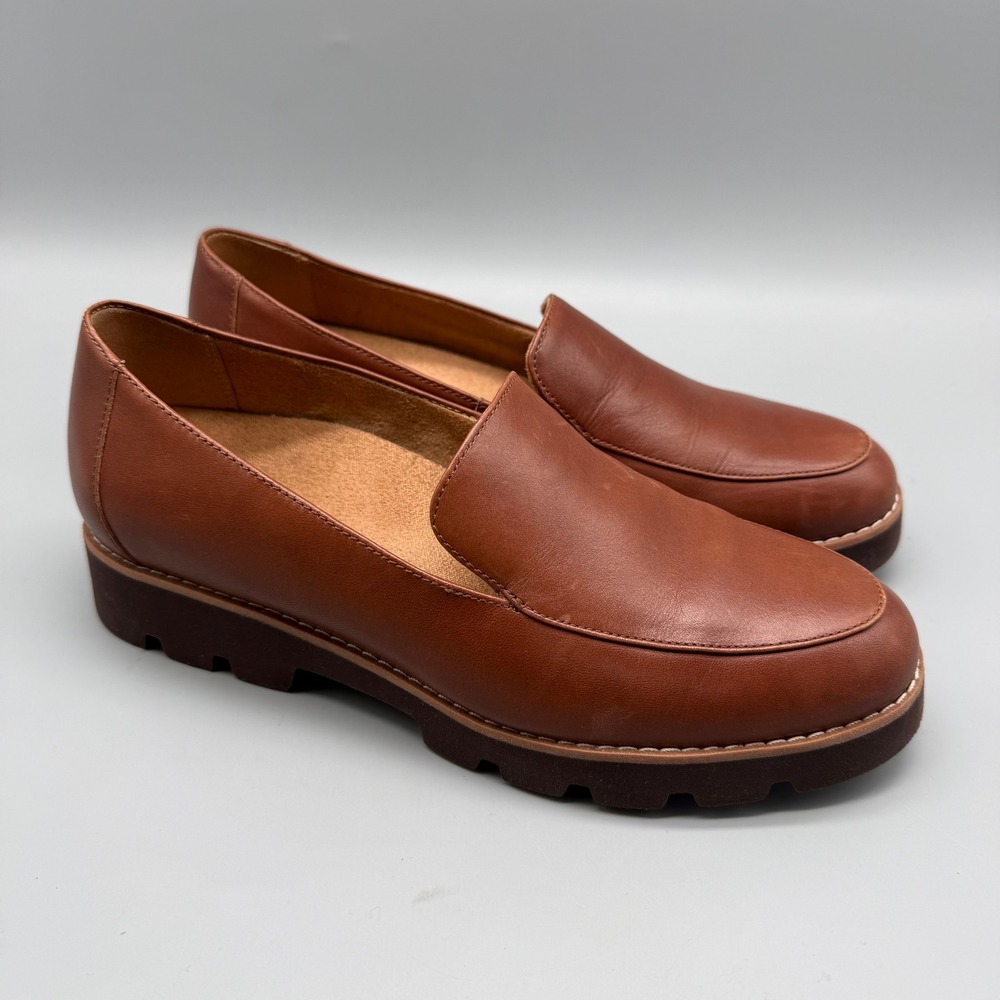 Vionic Kensley Loafers Women 6.5 Brown Leather Lug Sole Orthotic EUC - Picture 4 of 8